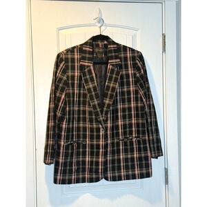 Requirements Vintage 90's Women's 14 Linen Blend Plaid Single Button Blazer